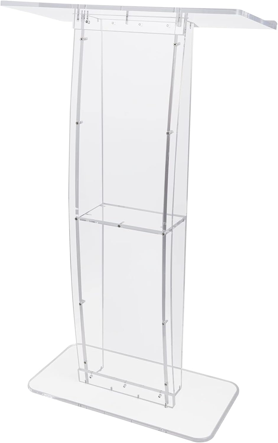 Acrylic Podium, 47" Tall, Clear Acrylic Podium Stand with Wide Reading Surface & Storage Shelf, Floor-Standing Clear Pulpits Acrylic for Church Office School