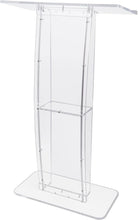 Cargar imagen en el visor de la galería, Acrylic Podium, 47" Tall, Clear Acrylic Podium Stand with Wide Reading Surface & Storage Shelf, Floor-Standing Clear Pulpits Acrylic for Church Office School
