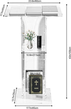 Cargar imagen en el visor de la galería, Acrylic Clear Podium Stand with Storage Shelf,Plexiglass Pulpits for Churches,Conference,Speeches,Weddings,Classroom,Professional Presentation Podiums (23.6" L X 17.7" W X 43" H, Transparent)