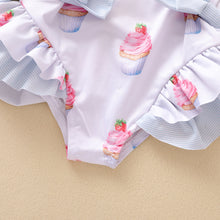 Cargar imagen en el visor de la galería, 0-5Y Kids Baby Girls Swimsuits 2021 Summer Ruffle Bikini Children Swimwear Cake Printed Backless Girls Beachwear