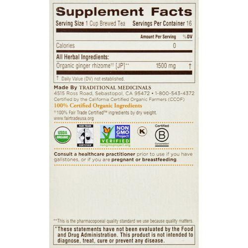 Traditional Medicinals Organic Ginger Herbal Tea - 16 Tea Bags - Case of 6