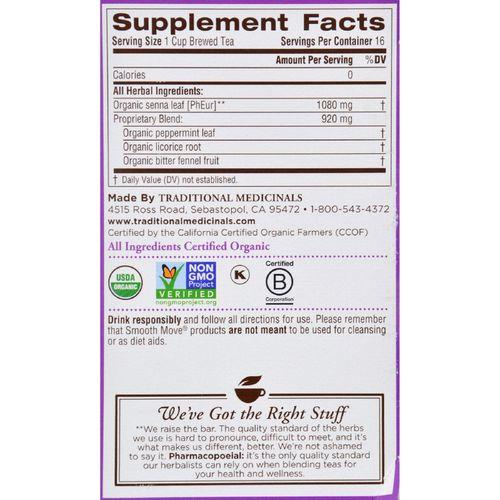 Traditional Medicinals Organic Smooth Move Peppermint Herbal Tea - 16 Tea Bags - Case of 6