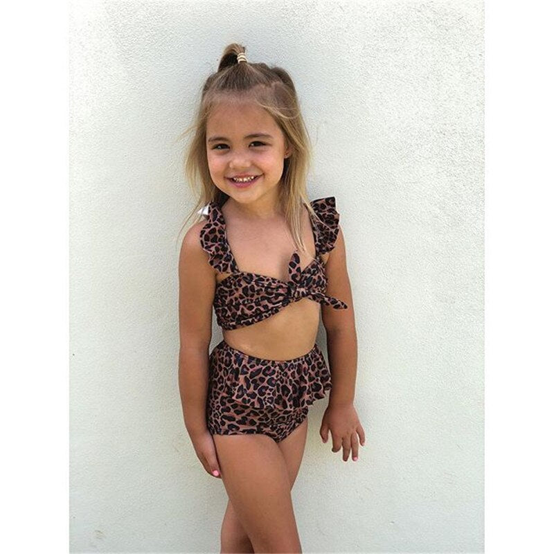1-5 Years Children Swimsuits Summer Toddler Baby Girl Leopard Bikini 2019 Kids Swimming Suits Tops High Waist Shorts Bikini Set