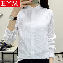 将图片加载到图库查看器,White Blouse Women 2018 New Spring Autumn Blouses Shirts Women Long Sleeve Casual Tops Simple Solid Colour 100% Cotton Shirt
