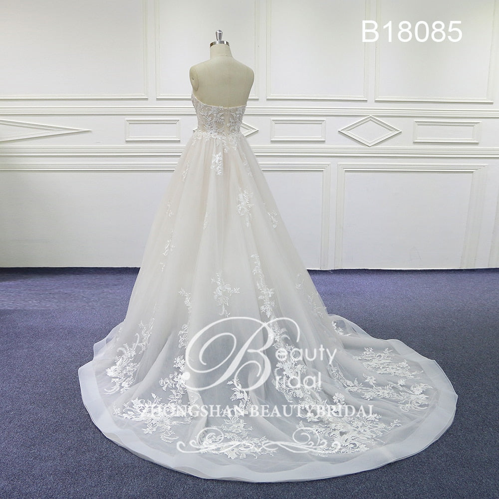 Sweet Heart Wedding Dresses Court Train Wedding Gown Vestido Lace Bridal Dress with beading B18085
