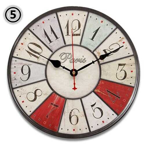 Round Vintage Rustic Wooden Wall Clock Quartz Movement