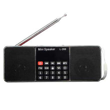将图片加载到图库查看器,L-288 Mini Portable LCD FM Radio Stereo MP3 Music Player Micro SD TF USB AUX Outdoor Speaker