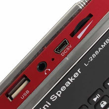将图片加载到图库查看器,L-288 Mini Portable LCD FM Radio Stereo MP3 Music Player Micro SD TF USB AUX Outdoor Speaker