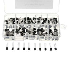 Charger l'image dans la galerie, 600pcs 10 Values Transistor Assortment Kit Transistors Box Pack 60pcs Each Value S9012 S9013 S9014 13001 2N3904 2N3906 S8550 S8050 C1815 A1015