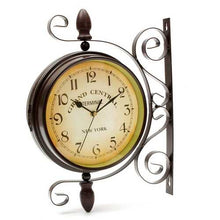 Charger l'image dans la galerie, Rotating Double Side Wall Clock Garden Indoor & Outdoor Station Wall Mounted With Bracket