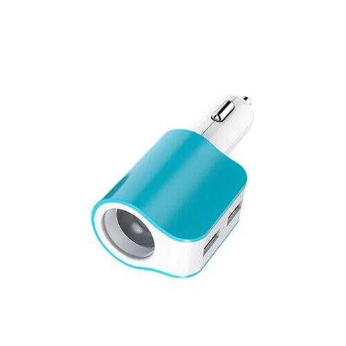 Twin Ports 3 In 1 USB Car Charger - Color: Blue and White