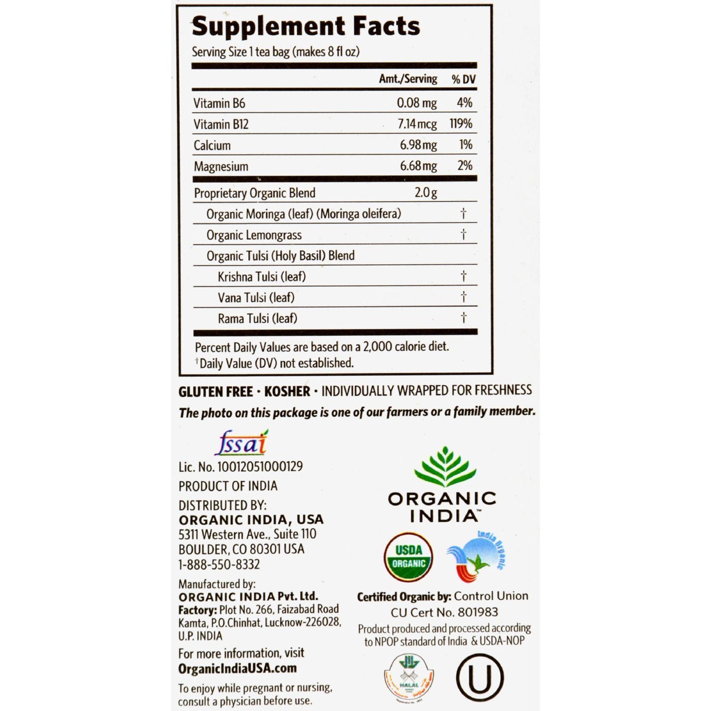 Organic India Tulsi Tea - Organic - Moringa - 18 Tea Bags - 1 Case