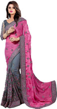 将图片加载到图库查看器,Stylish Multicolored Chiffon Embroidered Saree with Blouse piece