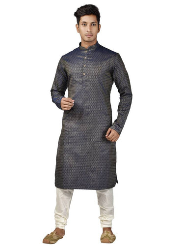 Anil Kumar Ajit Kumar  Men's Blue Cotton Silk Jacquard Kurta & Bottom Sets