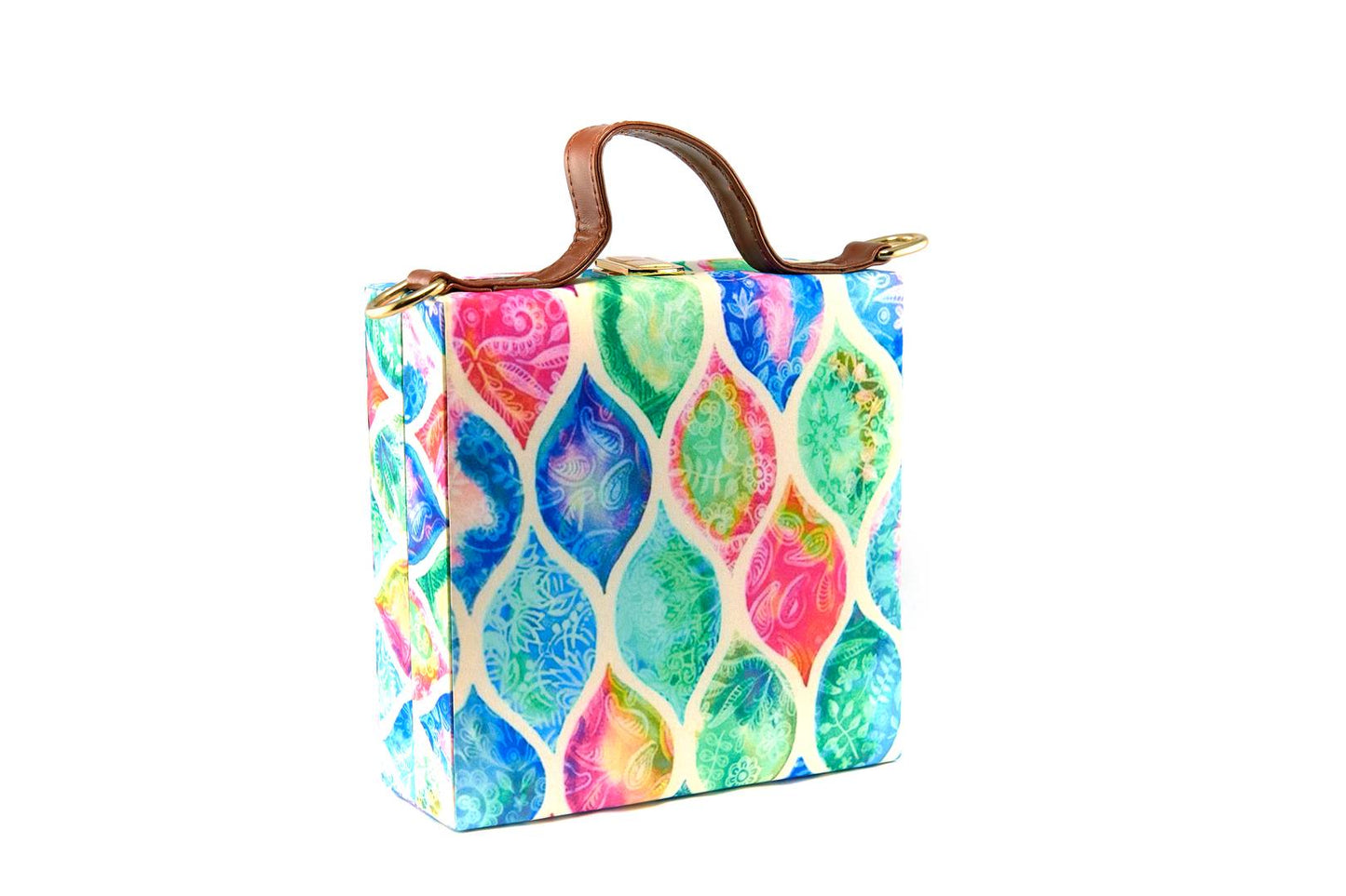 Women's Regular Size Printed Multicoloured Silk Box Clutcher