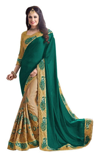 Beautiful Silk Blend Embroidered Saree with Blouse piece