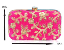 Load image into Gallery viewer, Trendy Velvet Party Wear Bridal Box Clutch With Metal Sling Chain