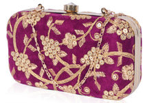 Load image into Gallery viewer, Trendy Velvet Party Wear Bridal Box Clutch With Metal Sling Chain