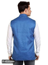 Cargar imagen en el visor de la galería, Stylish Jute Cotton Nehru Jacket/Waistcoat For Men- Blue