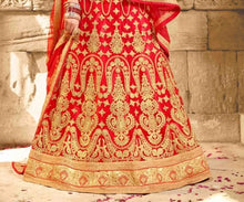Load image into Gallery viewer, Red Embroidered Semi Stitched Lehenga Choli With Dupatta