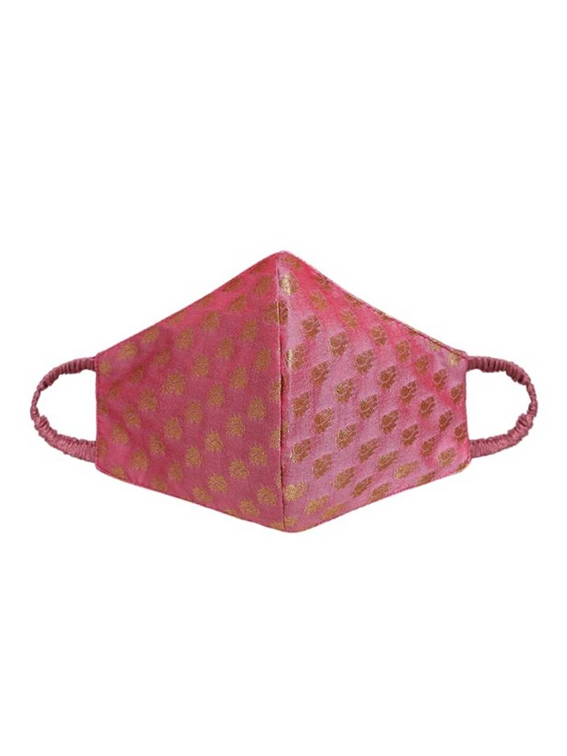 Women 2 Pcs Purple Reusable 3-Ply Pure Chanderi Banarasi Protective Outdoor Masks