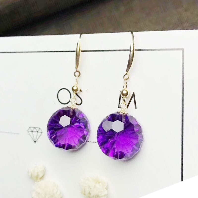 18K Gold Amethyst Drop Earrings 3.3ct x 2 pieces Gemstone Per Jewellery Fine Jewellery Purple Colour