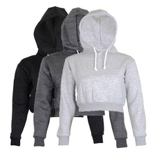 將圖片載入圖庫檢視器 Women's Solid Crop Hoodie Long Sleeve Jumper Sweater. Hooded Pullover Coat Casual Sweatshirt Top Sudaderas Mujer