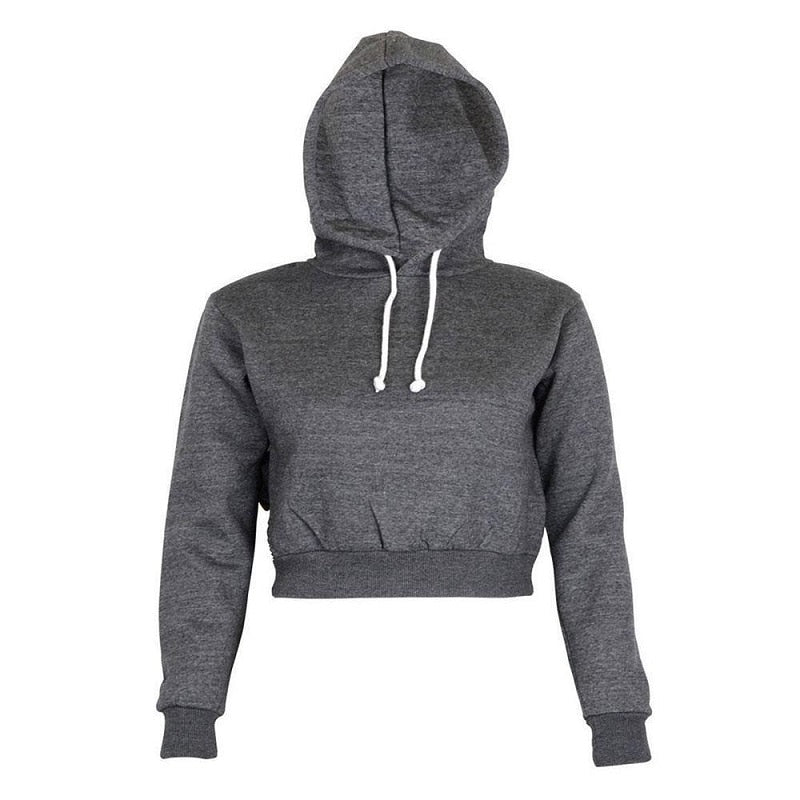 Women's Solid Crop Hoodie Long Sleeve Jumper Sweater. Hooded Pullover Coat Casual Sweatshirt Top Sudaderas Mujer
