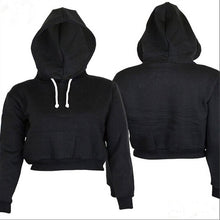 將圖片載入圖庫檢視器 Women's Solid Crop Hoodie Long Sleeve Jumper Sweater. Hooded Pullover Coat Casual Sweatshirt Top Sudaderas Mujer