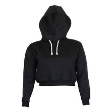 將圖片載入圖庫檢視器 Women's Solid Crop Hoodie Long Sleeve Jumper Sweater. Hooded Pullover Coat Casual Sweatshirt Top Sudaderas Mujer