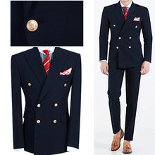 將圖片載入圖庫檢視器 2018 Designer Men's Dress Suit Navy Blue Peaked Lapel Double Breasted 1 Piece only Coat without pants