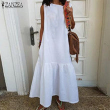 Cargar imagen en el visor de la galería, 2020 ZANZEA Ruffle Maxi Dress Women's Summer Sundress Kaftan Sleeveless Tunic Vestidos Female Casual O Neck Beach Robe Oversized