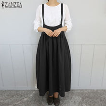 將圖片載入圖庫檢視器 2020 ZANZEA Women Strappy Solid Long Dress Summer Sleeveless Suspenders Casual Pleated Cotton Linen Overalls Dress Sarafans Robe