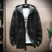 Cargar imagen en el visor de la galería, 2021 Autumn Korean Hooded Men's Sweater with Thick and Velvet Men's Cardigan Knitted Sweater Coat Grid Jacket Male M-4XL 8668
