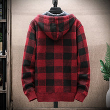 Cargar imagen en el visor de la galería, 2021 Autumn Korean Hooded Men's Sweater with Thick and Velvet Men's Cardigan Knitted Sweater Coat Grid Jacket Male M-4XL 8668