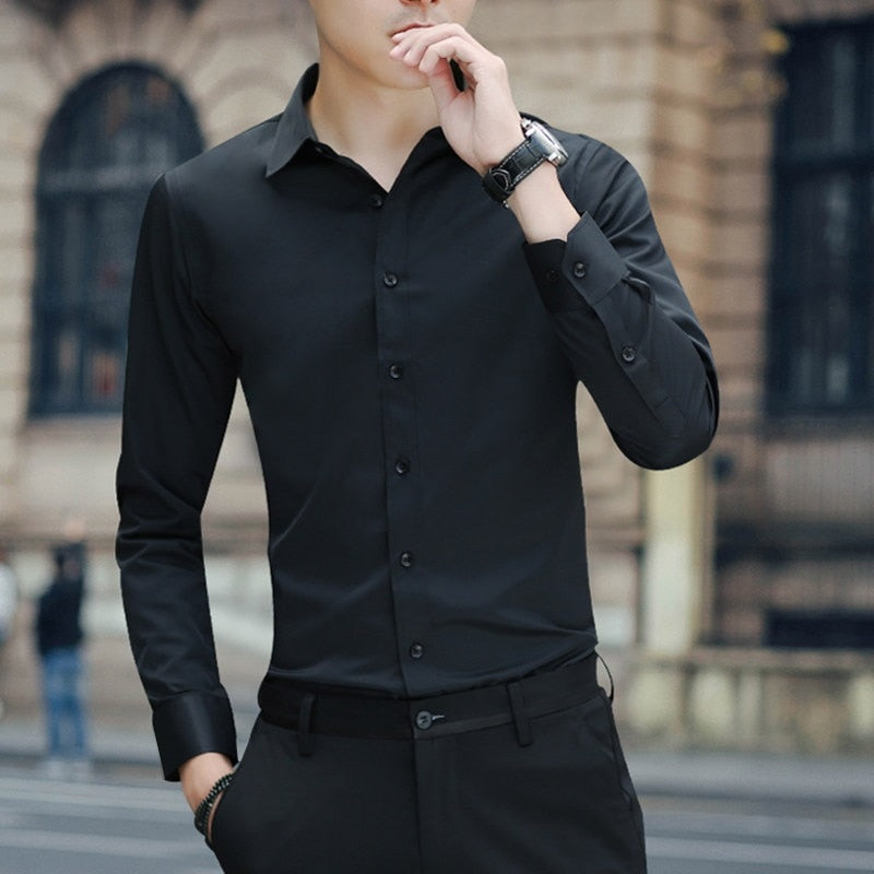 2021 Large Size Men's Business Casual Long Sleeved Shirt White Blue Black Smart Male Social Dress Shirt Plus Dropshipping