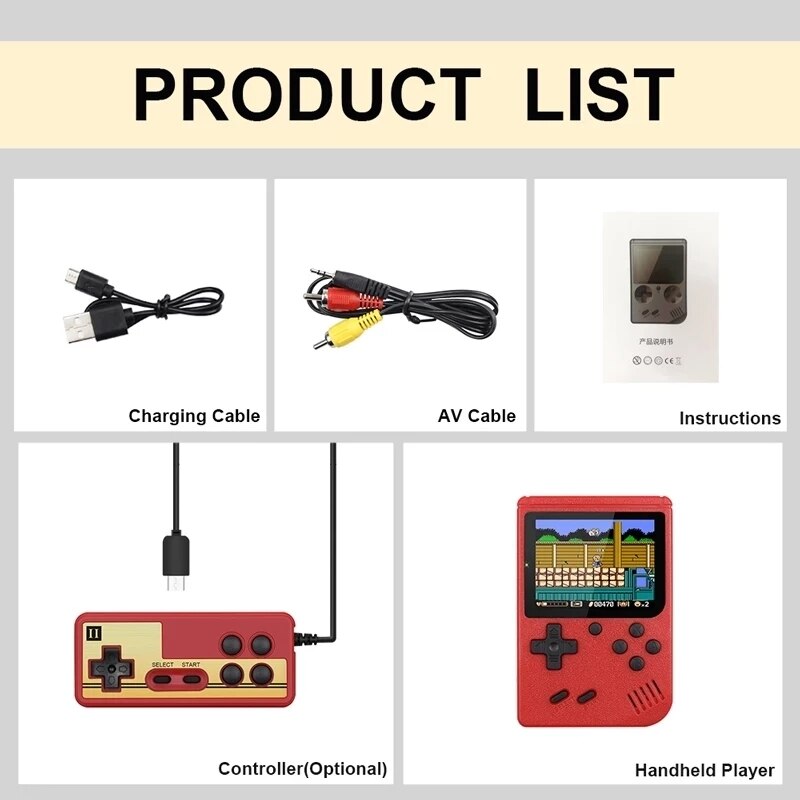2021 New Built-in 400 Games 1000mAh Battery Retro Video Handheld Game Player Gamepad 2 Players Doubles 3.0 Inch LCD Game Boy