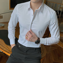 Cargar imagen en el visor de la galería, 2021 New Fashion Cotton Long Sleeve Shirt Solid Slim Fit Male Social Casual Business White Black Dress Shirts 5XL 6XL 7XL 8XL