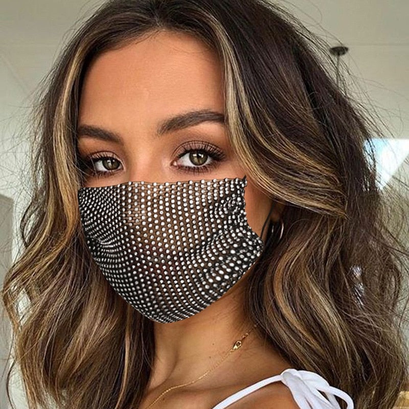 2021 Sexy Crystal Face Mask Rhinestones Fashion Costume Jewelry For Women Glitter Mouth Mask For Masquerade Party Nightclub