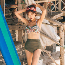 Cargar imagen en el visor de la galería, 2021 Swimsuit Female National Style Steel Support Gathered Sexy Bikini Net, Red Split Body, High Waist Covered Belly Hot Spring