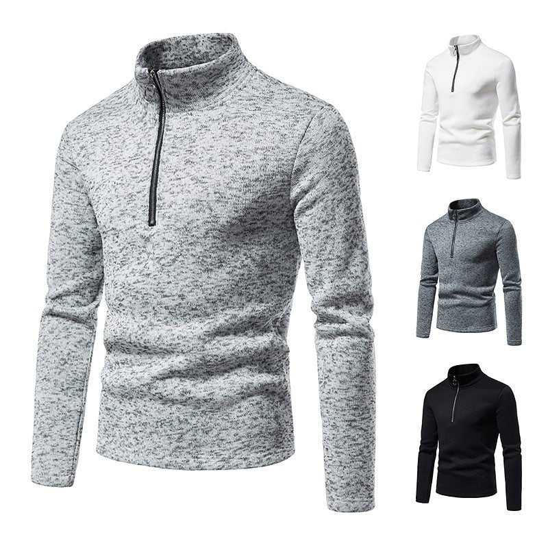 2021 Men's Winter New European & American Sweater Sweater Placket Zipper Design Solid Color Turtleneck Pullover Jacket Men