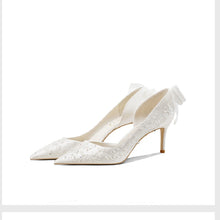 Cargar imagen en el visor de la galería, 2021 French Embroidery Stiletto Bridal Wedding Shoes Female White side empty banquet Dress Single Shoes Pearl Sandals