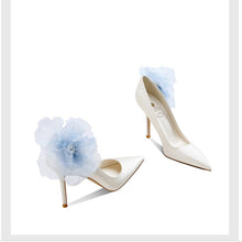 Cargar imagen en el visor de la galería, 2021 spring new silk bridal wedding shoes stiletto high heel pointed shallow mouth banquet dress flower single shoes women