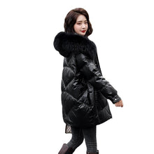 Cargar imagen en el visor de la galería, 2021 winter new down jacket large fur collar small thickened white duck down medium and long down jacket female
