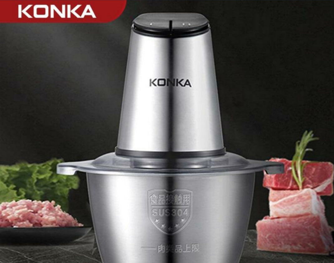 KONKA Professional All-Rounder Household Mincer 2 Speeds Double Blade 1.2L Stainless Steel Electric Chopper Meat Grinder Slicer