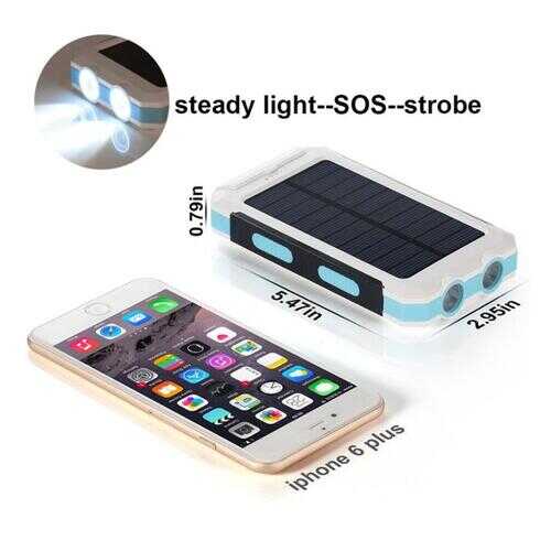 Jumbo Capacity 20,000 mAh Waterproof Solar Power Bank - Color: BLUE