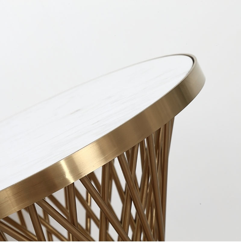 58cm (22") High Tea Table/45cm(18") Round White Marble Top/Small Coffee Table Metal Drum Stand with Golden Finish