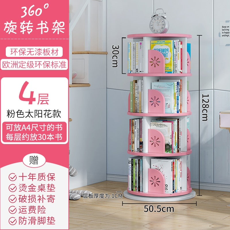 360 degree revolving shelf Children's picture book shelf simple home use provincial space landing student creative bookcase