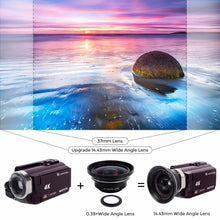 将图片加载到图库查看器,4K Camcorder 16X ZOOM Digital Video Recorder Camera Ultra HD Wifi IR Night Vision LCD Touchscreen External with Wide Angle Lens