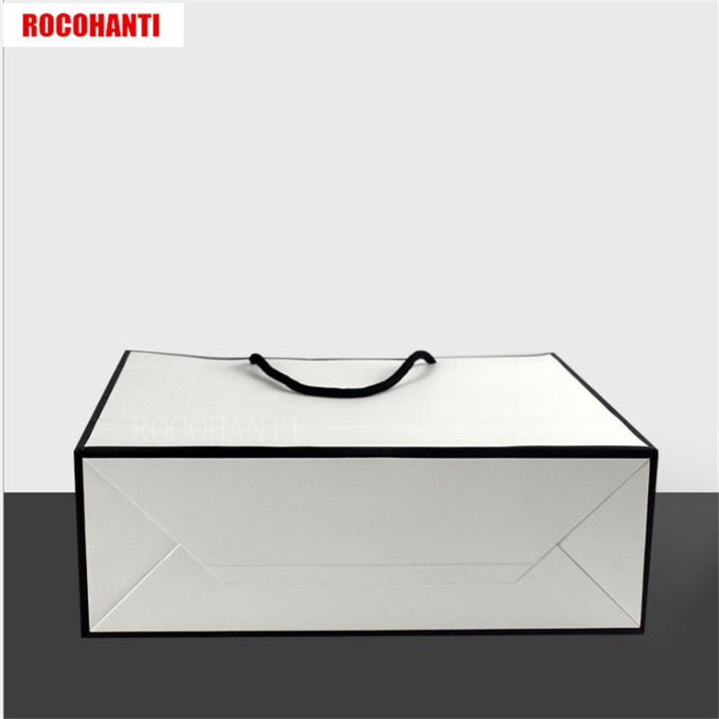 50X Black Frame White Gift Shopping Paper bag with String Customized LOGO Printing accept